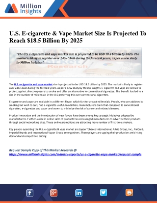 U.S. E-cigarette & Vape Market Size Is Projected To Reach $18.5 Billion By 2025