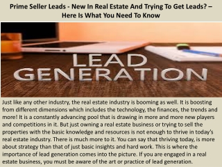 Prime Seller Leads - New In Real Estate And Trying To Get Leads? – Here Is What You Need To Know