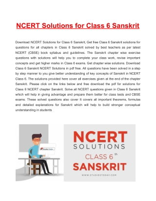 NCERT Solutions for Class 6 Sanskrit