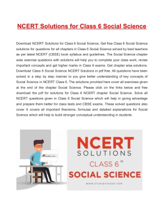 NCERT Solutions for Class 6 Social Science