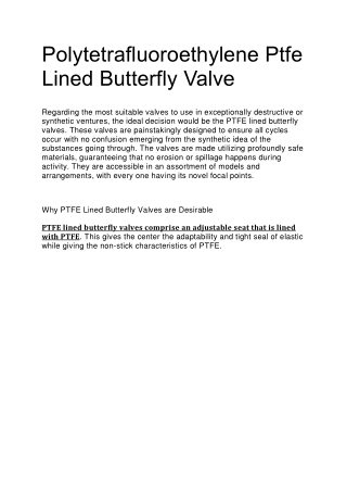 PTFE BUTTERFLY VALVE | Polytetrafluoroethylene Ptfe Butterfly Valve