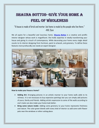 Shauna Bottos- Give Your Home a Feel of Wholeness