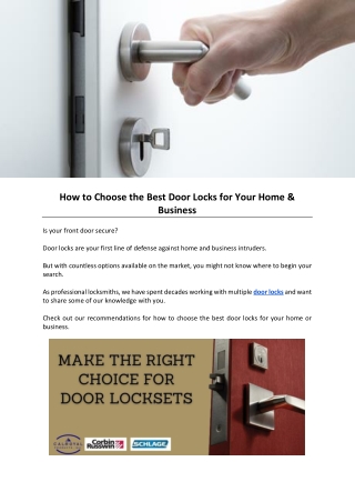 How to Choose the Best Door Locks for Your Home & Business