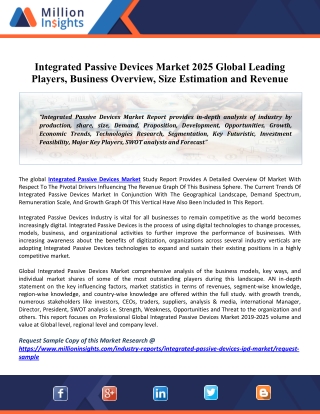 Integrated Passive Devices Market 2025 Global Size, Share, Trends, Type, Application, Industry Key Features
