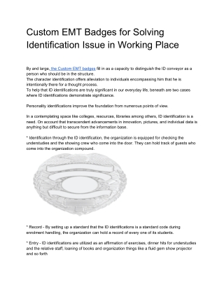 Custom EMT Badges for Solving Identification Issue in Working Place