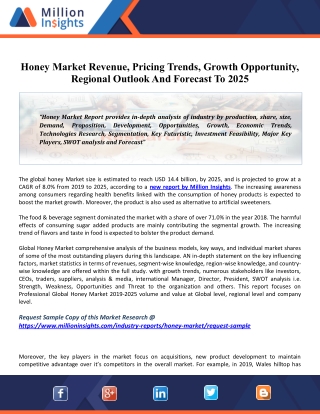Honey Market Revenue, Pricing Trends, Growth Opportunity, Regional Outlook And Forecast To 2025