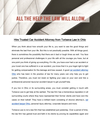 Hire Trusted Car Accident Attorney from Toriseva Law in Ohio