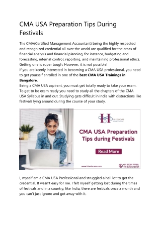 CMA USA Preparation Tips during Festivals - HiEducare