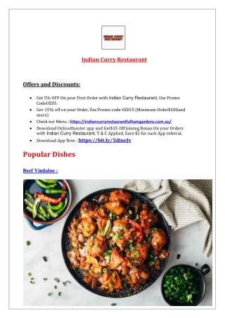 5% Off – Indian Curry Restaurant Fulham Garden Menu, SA
