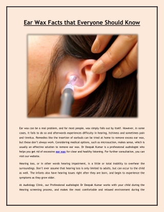 Ear Wax Facts that Everyone Should Know