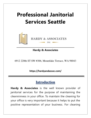 Professional Office Cleaning Seattle Services - Hardy & Associates