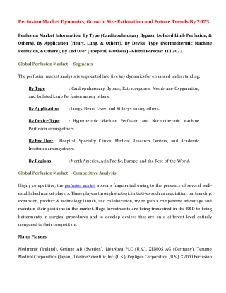 Perfusion Market Dynamics, Growth, Size Estimation and Future Trends By 2023