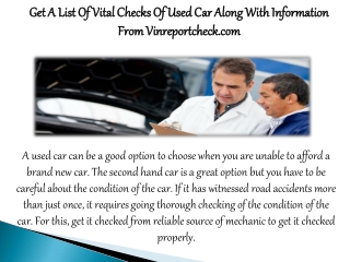 Get A List Of Vital Checks Of Used Car Along With Information From Vinreportcheck.com