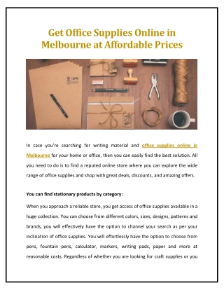 Get Office Supplies Online in Melbourne at Affordable Prices