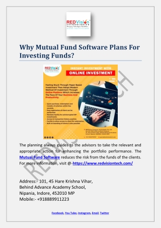 Why Mutual Fund Software Plans For Investing Funds?