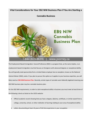 Vital Considerations for Your EB2 NIW Business Plan if You Are Starting a Cannabis Business