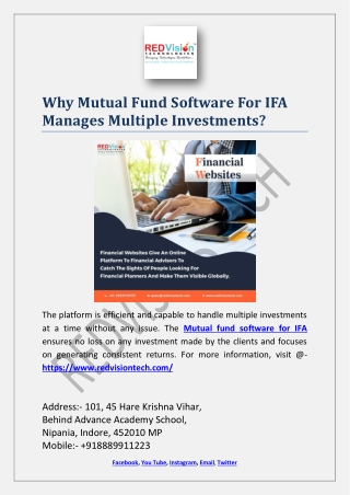 Why Mutual Fund Software For IFA Manages Multiple Investments?