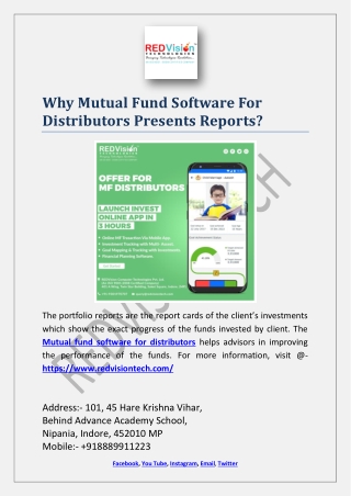 Why Mutual Fund Software For Distributors Presents Reports?