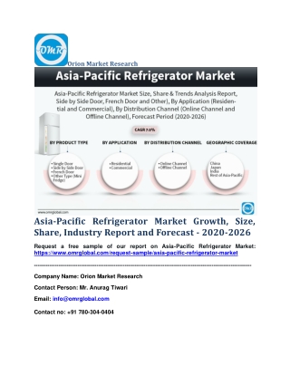 Asia-Pacific Refrigerator Market Growth, Size, Share, Industry Report and Forecast - 2020-2026