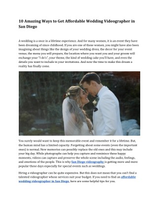 10 Amazing Ways to Get Affordable Wedding Videographer in San Diego