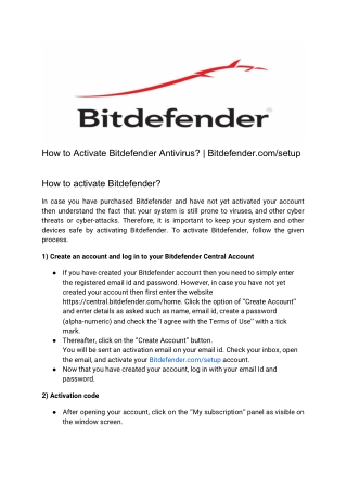 How to Activate Bitdefender Antivirus? | Bitdefender.com/setup