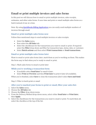 Email or print multiple invoices and sales forms