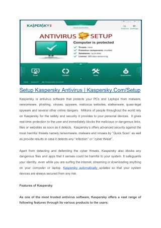 Setup Kaspersky Antivirus | Kaspersky.com/Setup