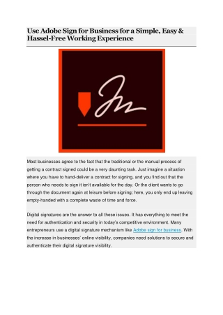 Use Adobe Sign for Business for a Simple, Easy & Hassel-Free Working Experience