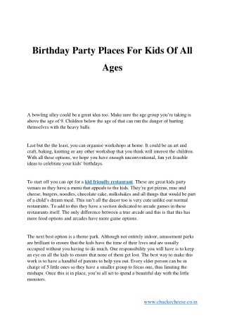 Birthday Party Places For Kids Of All Ages