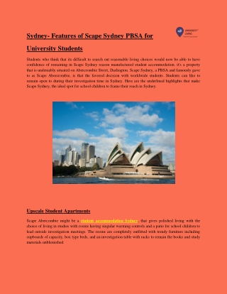 Sydney- Features of Scape Sydney PBSA for University Students