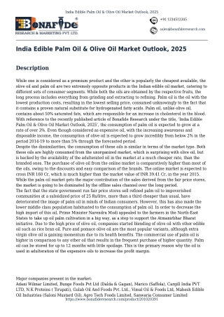 India Edible Palm Oil & Olive Oil Market Outlook, 2025