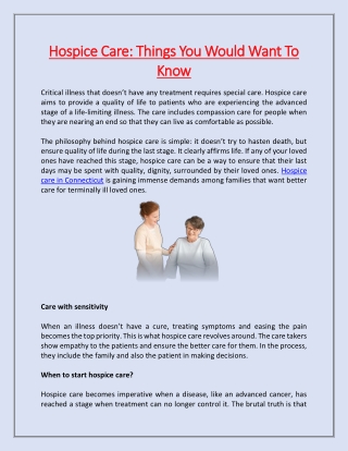 Hospice Care: Things You Would Want To Know