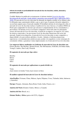 Informe de estudio en profundidad del mercado de licor de chocolate, análisis, demanda y pronóstico para 2030