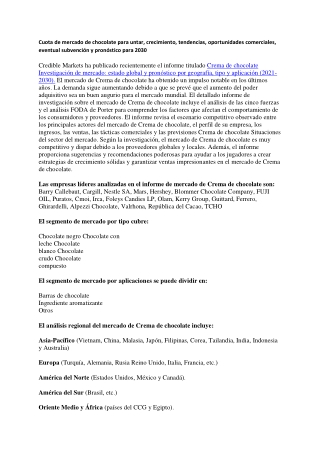 Cuota de mercado de chocolate para untar, crecimiento, tendencias, oportunidades comerciales, eventual subvención y pron