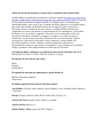 Análisis del mercado de chocolates con alcance futuro y perspectivas de la industria 2030