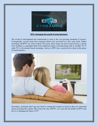 IPTV: Changing the world of entertainment