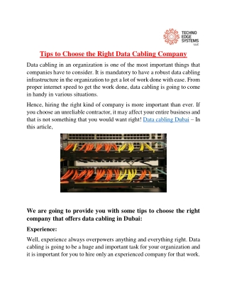 Tips to Choose the Right Data Cabling Company