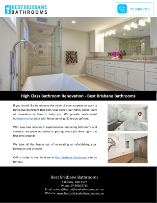 High Class Bathroom Renovation - Best Brisbane Bathrooms