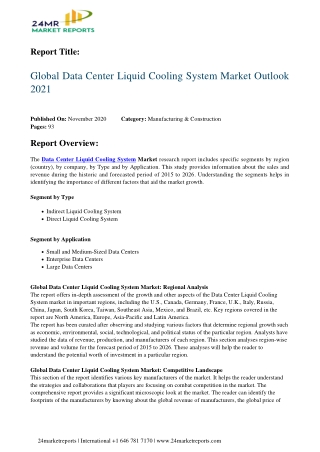 Data Center Liquid Cooling System Market Outlook 2021