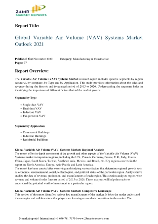 Variable Air Volume (VAV) Systems Market Outlook 2021