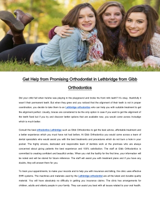 Get Help from Promising Orthodontist in Lethbridge from Gibb Orthodontics