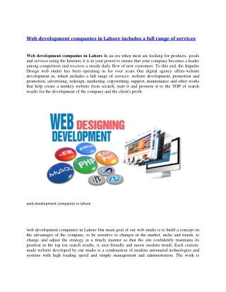 Web development companies in Lahore includes a full range of services