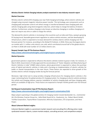 Wireless Electric Vehicle Charging Industry analysis examined in new Industry research report