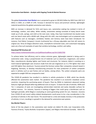 Automotive Seat Market – Analysis with Ongoing Trends & Market Revenue