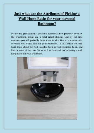 Just what are the Attributes of Picking a Wall Hung Basin for your personal Bathroom?