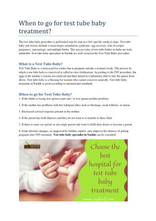 When to go for test tube baby treatment?