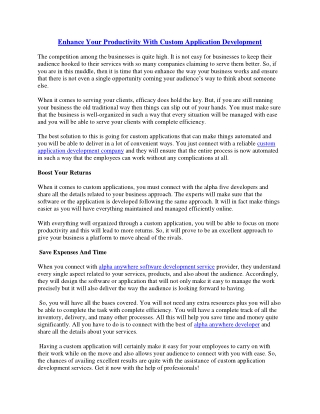 Enhance Your Productivity With Custom Application Development