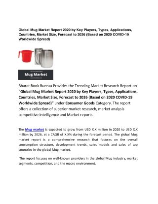 Global Mug Market Countries, Market Size and Regional Forecast to 2026