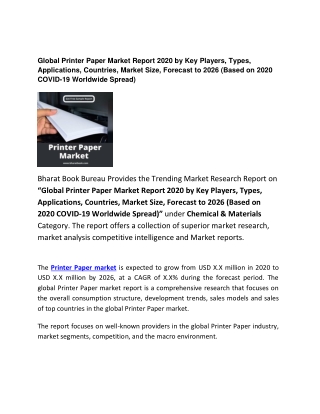 Global Printer Paper Market by Key Players and Forecast 2026