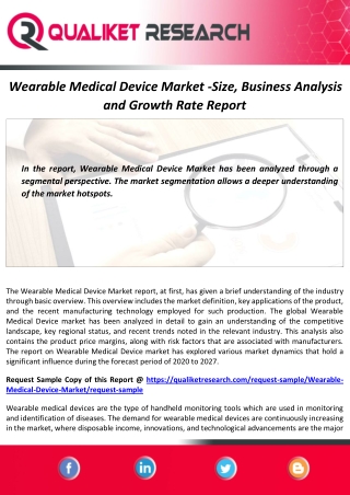 Wearable Medical Device Market Size, Demand, Industry Analysis and Forecast Report to 2027